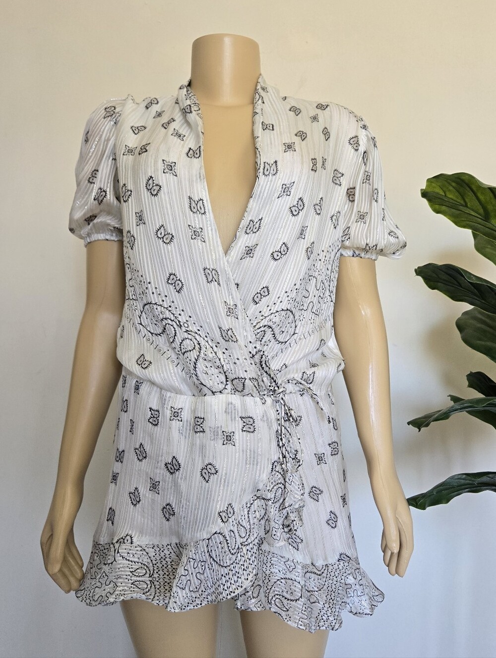 Rococo Sand Romani Bandana Lurex Short Mini Dress XS Women's White Color